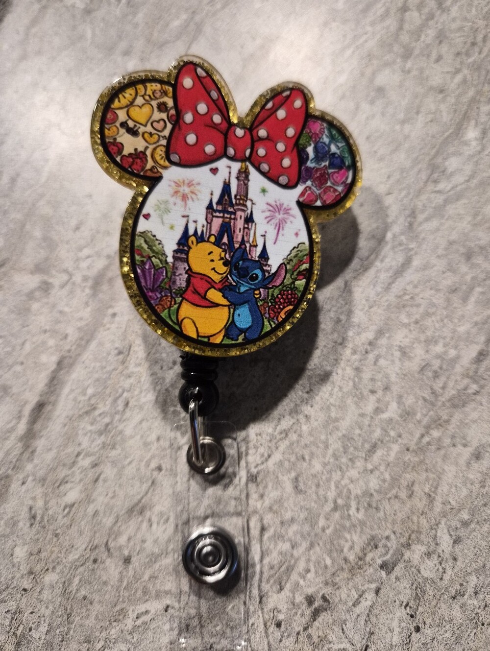 Pooh And Stitch Retractable Badge Reel